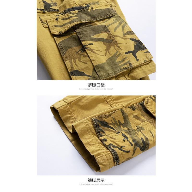 Pantaloncini Cargo Mimetici da Uomo Vestibilità Larga Cotone Lavato Estivo