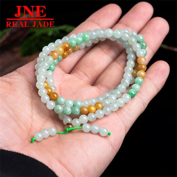 Natural Myanmar Jadeite 5.5mm Jade Bead Necklace Glutinous Ice Jade Bracelet Sweater Chain Women's Three-Ring Bracelet