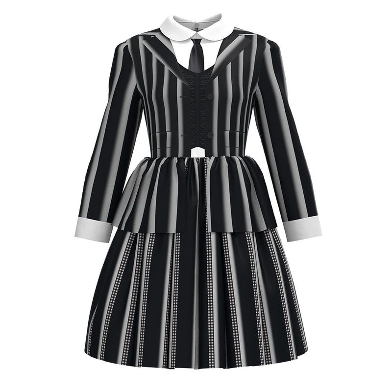 

Jiamei s New Wednesday Cosplay Costume Addams Family Female Protagonist Halloween Children s Striped Dress Black and White Children 110