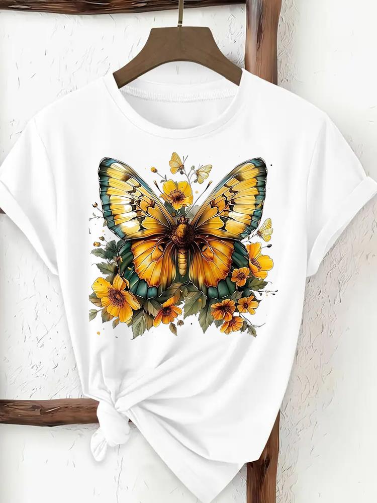 (Asian Size) trend flower cute Woman Women Fashion Tee Top Print Female Clothing Short Sleeve T Shirt Graphic T-shirts