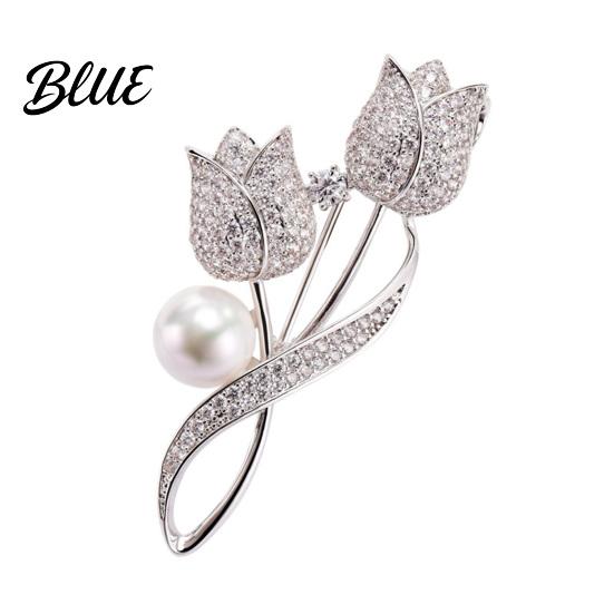 Tulip Design Lapel Pin Women Brooch High-Gloss Rhinestone Inlay Imitation