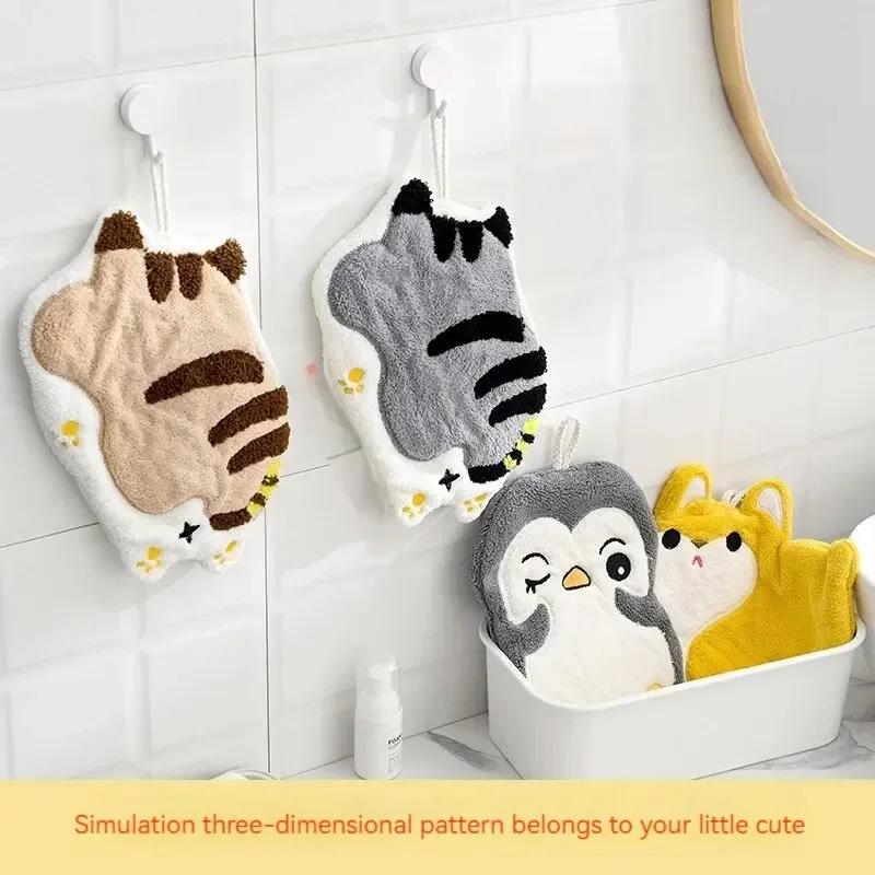 Cute Cartoon Towel Can Be Hung Kitchen Absorbent Hand-drying Rag Three-layer Thickened Coral Velvet Handkerchief