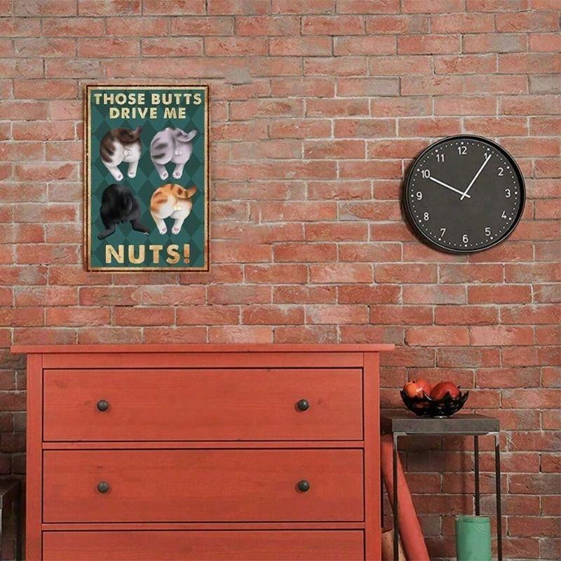 Vintage Metal Wall Poster Retro Cat for Kitchen Garage Set of 2
