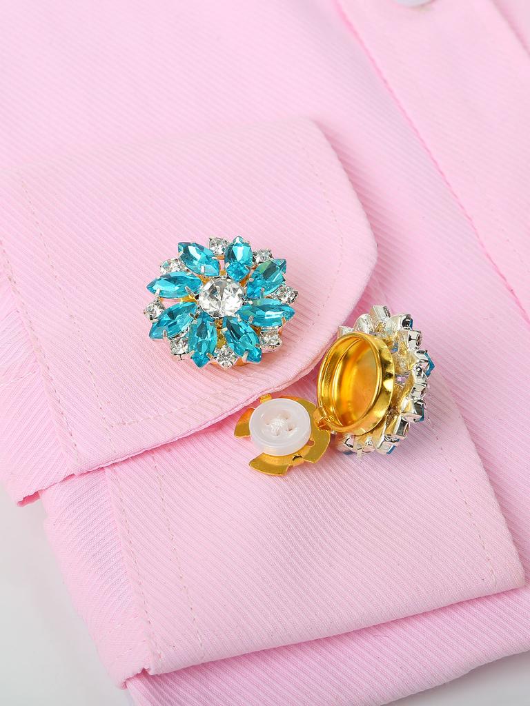 2Pcs Rhinestone Cufflinks Shirt Sleeve Button Covers Bling Crystal Button Clips For Dresses And Shirts Button Decoration Buttons