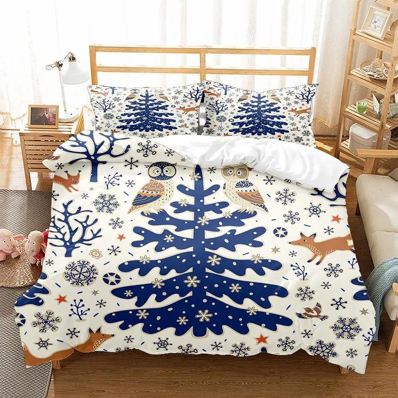 Christmas Elk Duvet Cover Set King Queen Full Twin Size Soft Christmas Trees Snowflake Decor Holiday Bedding Set Comforter Cover
