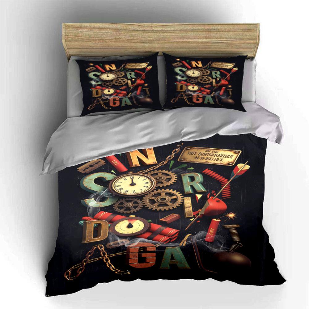 Clock, Gears, Dynamite, Letters. Bedding Sets Duvet Cover Sets Duvet Covers Pillowcases(1 * Duvet Cover 2 * Pillowcases, Without Duvet Insert)