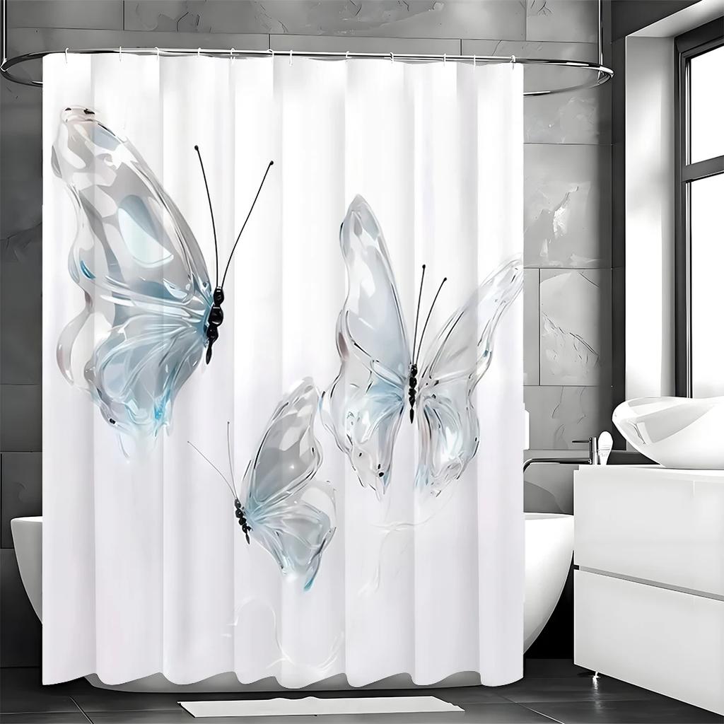 Butterfly Shower Curtain, Bathroom Decorative Shower Curtain, Waterproof Shower Curtain with Hooks