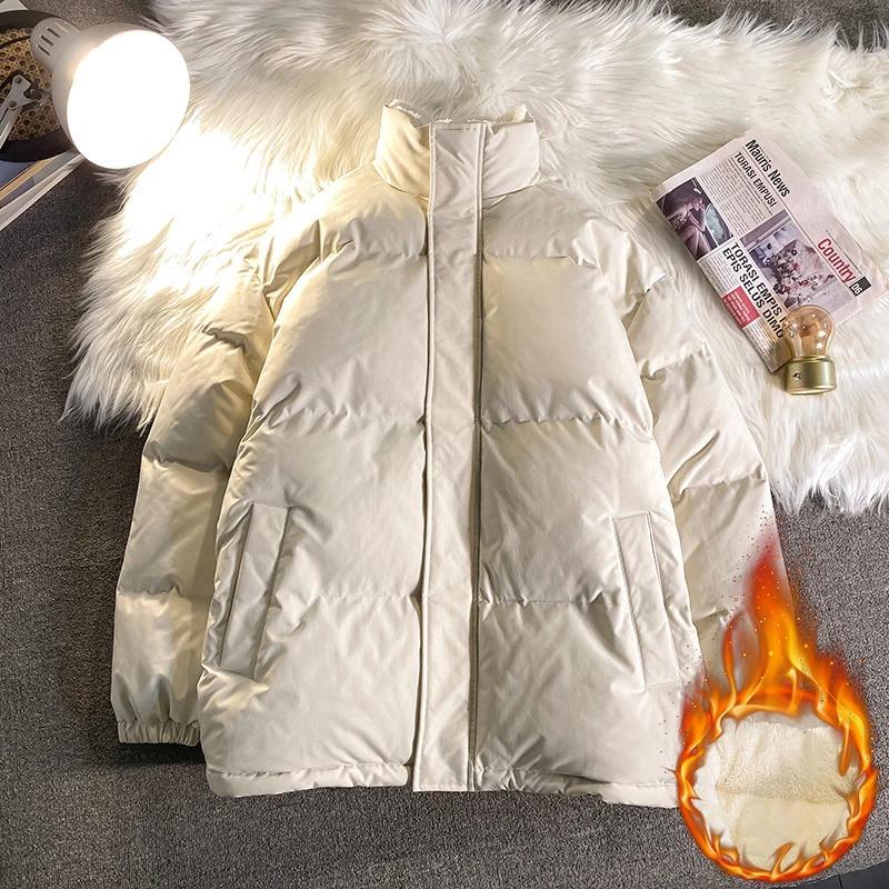 Warm Fleece Winter Lined Puffer Jackets Men Thick Parkas Casual Man Padded Down Outwear Zipper Long Sleeve Outdoor Couple Coat