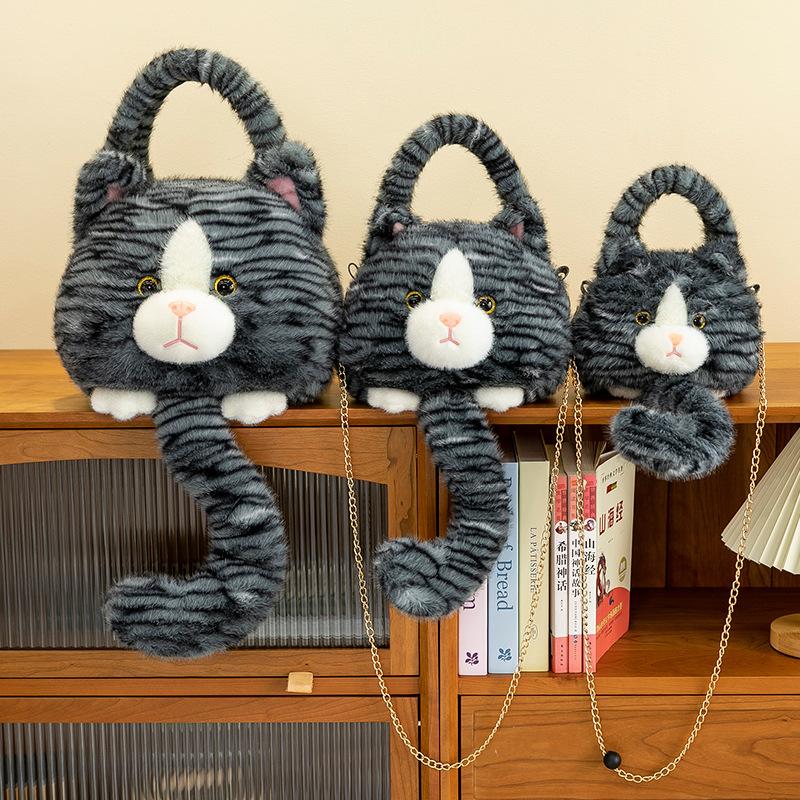 Plush Cat Cute Backpack With Tail Design Tote Bag Suitable For Daily Commuting