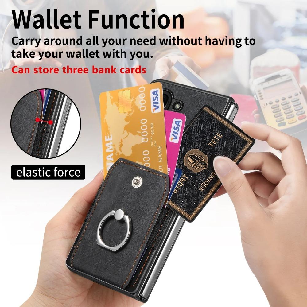 Retro Artificial Leather Wallet Phone Case with Ring Holder for Samsung Galaxy Z Fold 7 6 5 4 3 Fold7 Fold6 5G Card Slot Cover