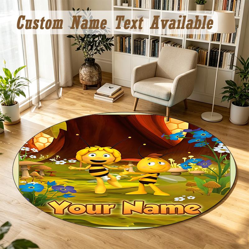Round Rug Custom NameBing Bunny Pattern Non Slip Carpet Home Floor Decor