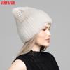 JERYAFUR Women Faux Fur Cat Ear Winter Hat, Cute Rhinestone Decor Fluffy Warm Fashion Ladies Cap for Cold Weather