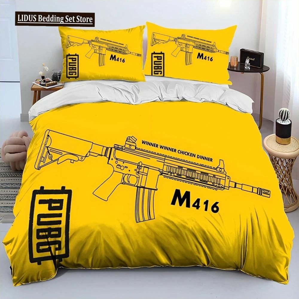 3D Gevär Revolver Patron Vapen Täckset Sängkläder, Påslakan Sängset Quiltöverdrag Örngott, King Queen Storlek Sängklädesset