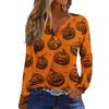Women's Casual Long Sleeve T-Shirt with Halloween Print V-Neck Button for Parties