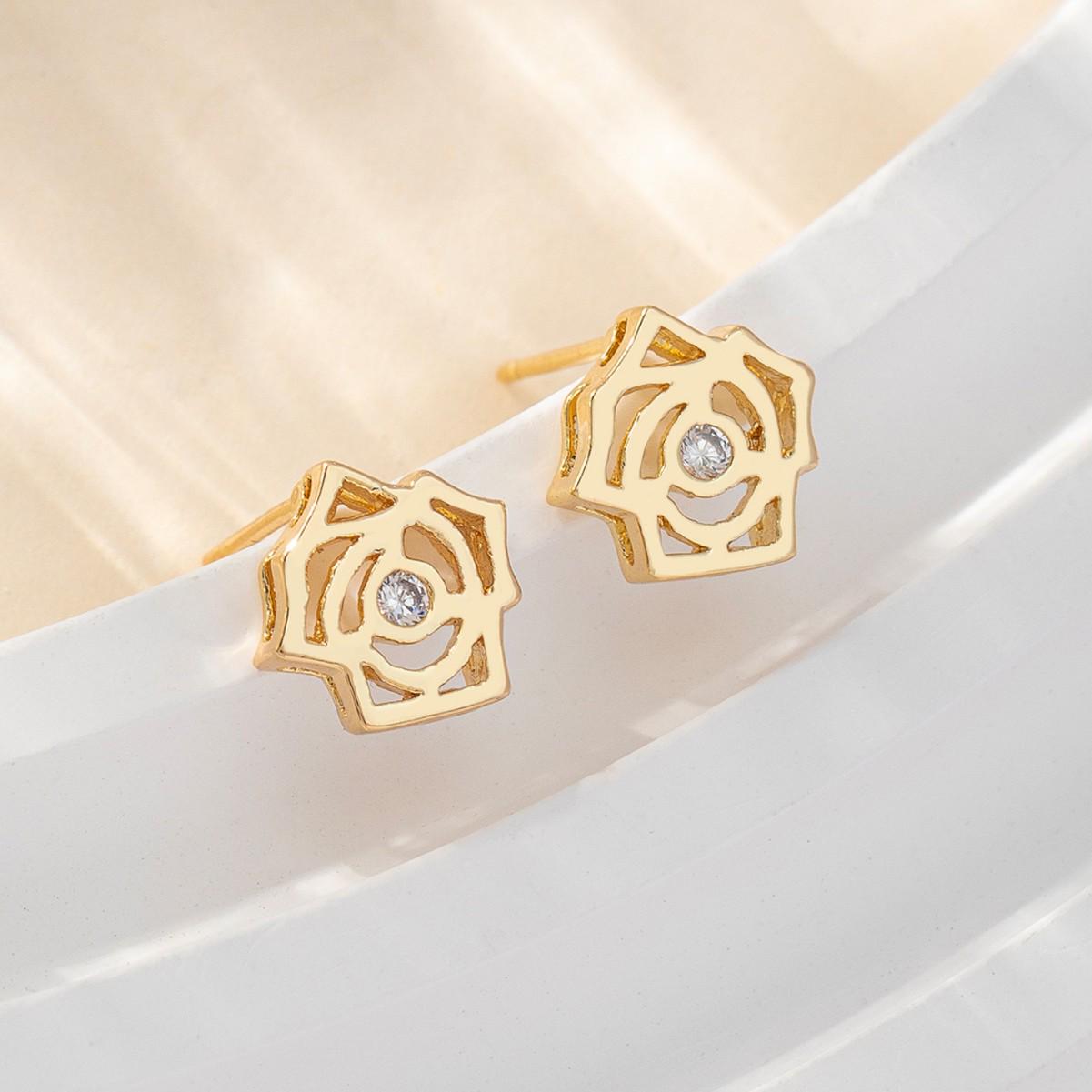 Евро-американские серьги-гвоздики со знаком зодиака, цветком и камнем - Оригинальный дизайн