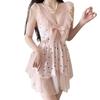 Youth Female Satin Nightdress With Polka Dot Mesh For Home And Hotel