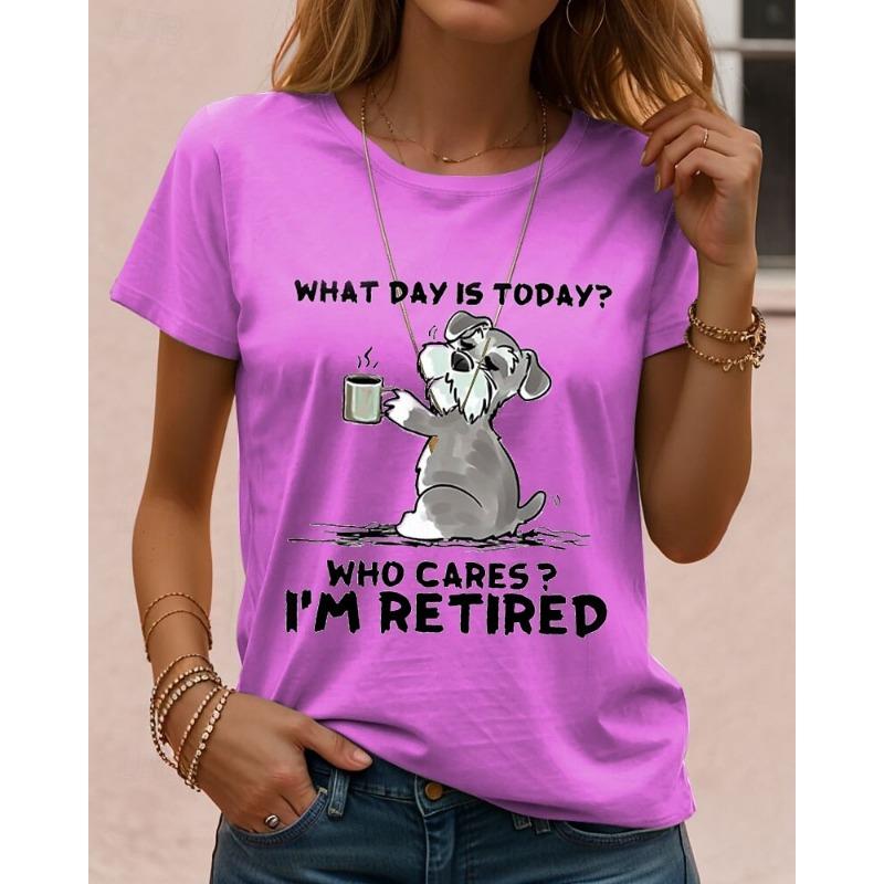 Women's T-sleeve funny retired animal letter pattern printing fashion casual round neck short-sleeved women's clothing