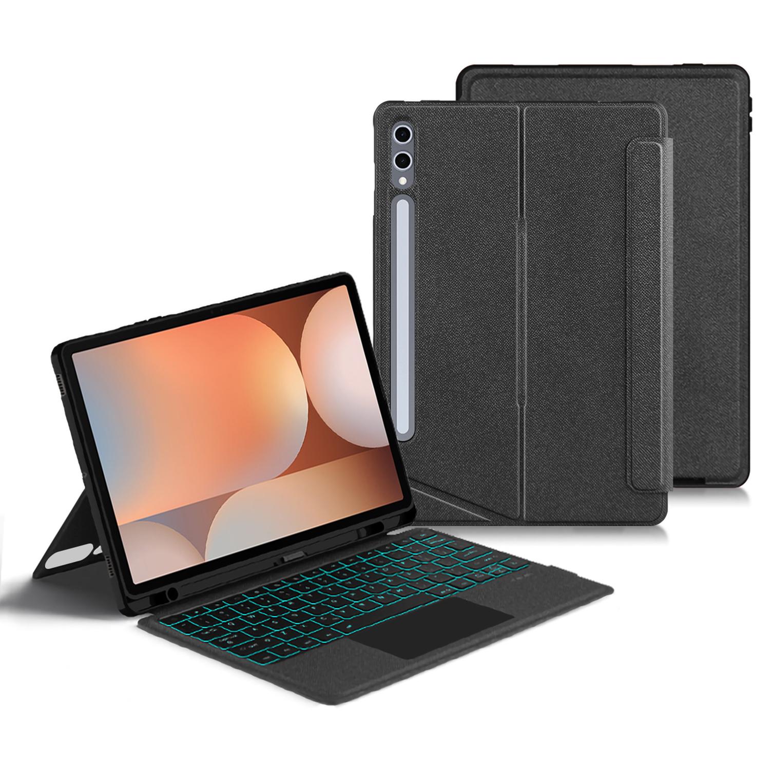 

For Samsung Galaxy Tab S10+ Leather Case+Bluetooth-Compatible Keyboard with Backlight Trackpad A
