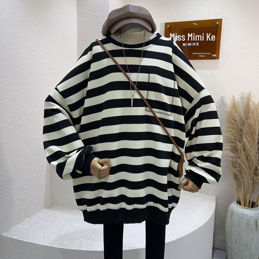 Plus Size Striped Patchwork Casual Loose Hoodie - Japanese & Korean Style