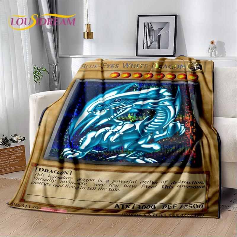 Monster Gold Card Cartoon Yu-Gi-Oh Anime Blue Eyes Dragon Game Soft Flannel Blanket for Bed Bedroom Sofa Picnic,Outdoors Leisure