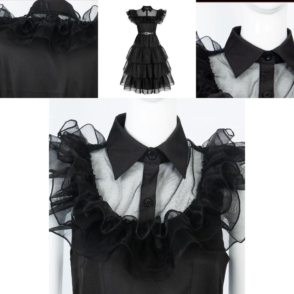 Wednesday Addams Kids Dress Cosplay Costume Party A-shaped Tiered Skirt