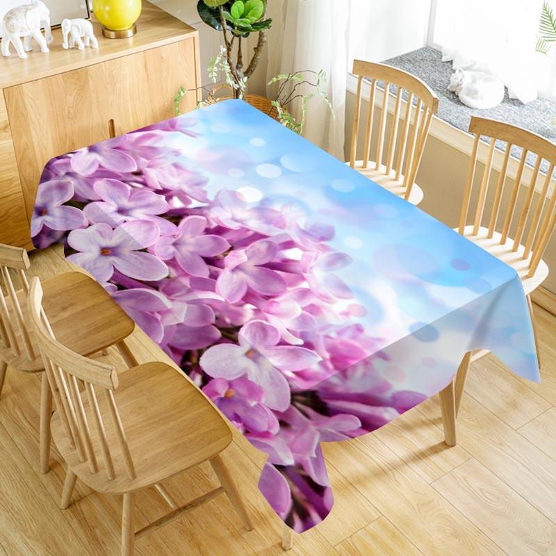Flower Lilac Tablecloth Washable Cloth Thicken Oxford Rectangular Table Cloth for Wedding Customizable size 100X140cm/140X200cm 70x120cm