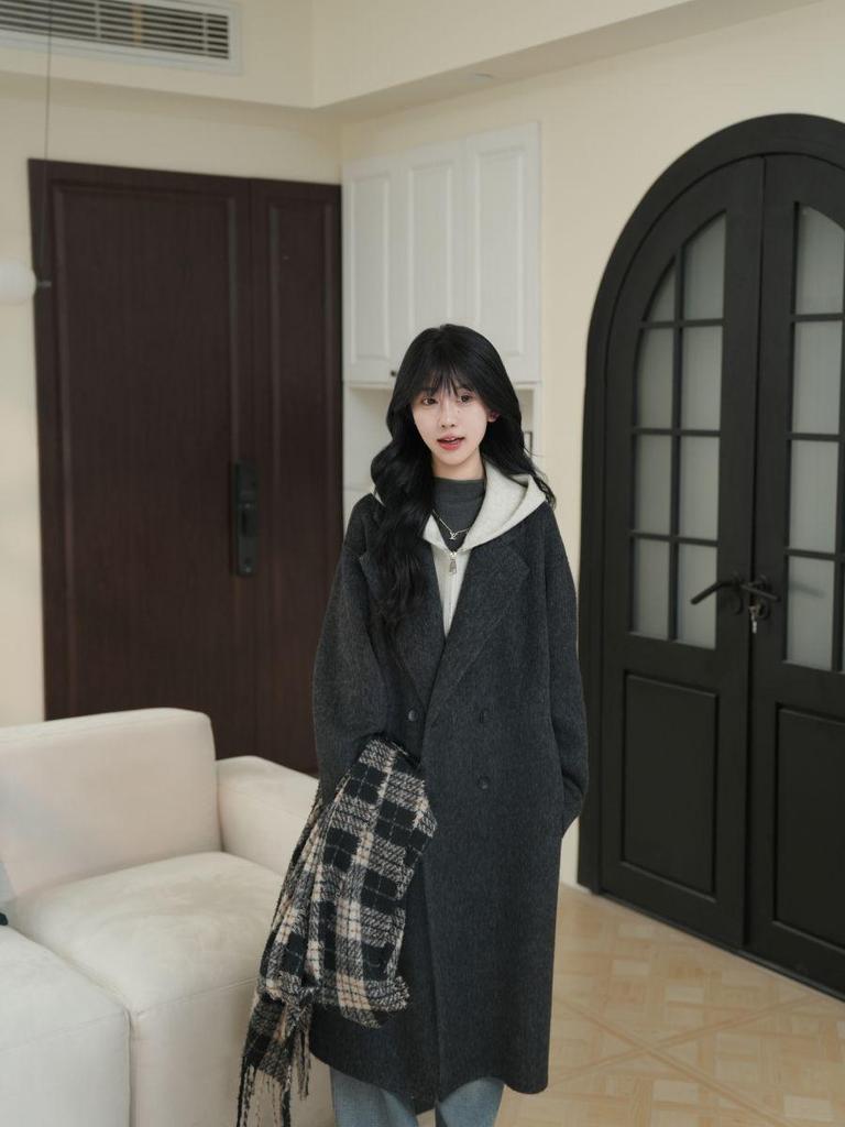 Korean-Style Double-Sided Wool Coat: Elegant, Versatile, Loose-Fitting, Long Women's Outerwear for Autumn and Winter