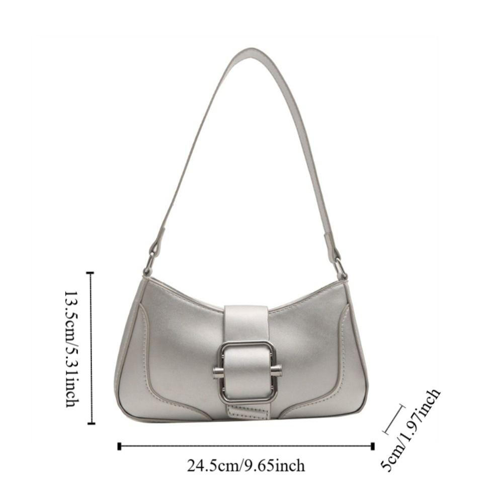 Fashion Vintage Buckle Shoulder Bag Solid Color Y2k Women's Armpit Bag Cuasal Leisure PU Leather Handbag Female
