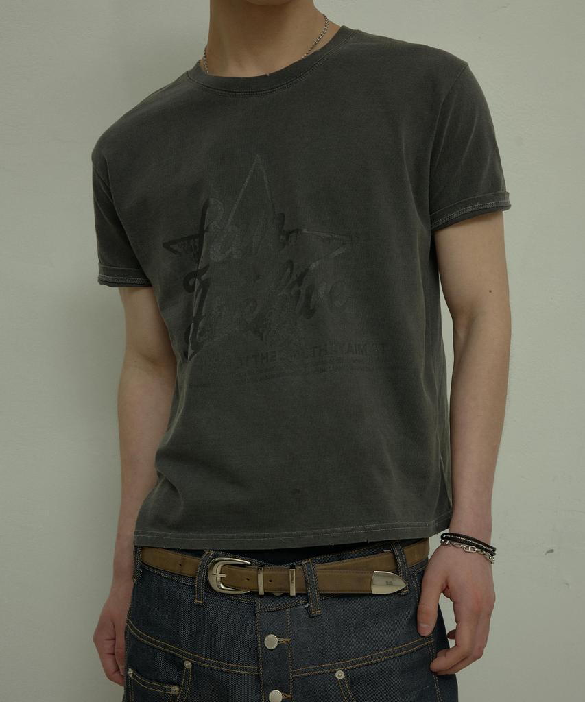 LANARCHIVE [0095] Lan Star Logo Pigment T-Shirt - Charcoal