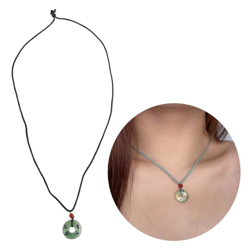 Traditional Chinese Character Good Luck Pendant Necklace Adjustable Rope Peace Buckle Pendant Clavicle Chain Jewelry