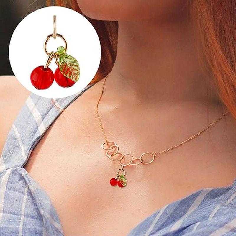 10pz Ciondoli Ciliegia Rossa Carini Pendenti Frutta Rossa in Vetro con Passante Accessori per Creazione Gioielli Fai da Te per Braccialetto Collana Orecchini