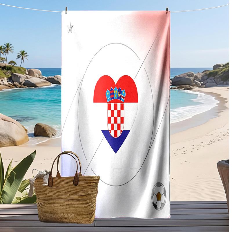 Asciugamano da Spiaggia con Stampa Calcio Croazia Asciugatura Rapida Super Assorbente Morbido Asciugamano da Bagno per Nuoto Spiaggia Viaggio Souvenir Regalo per Fan