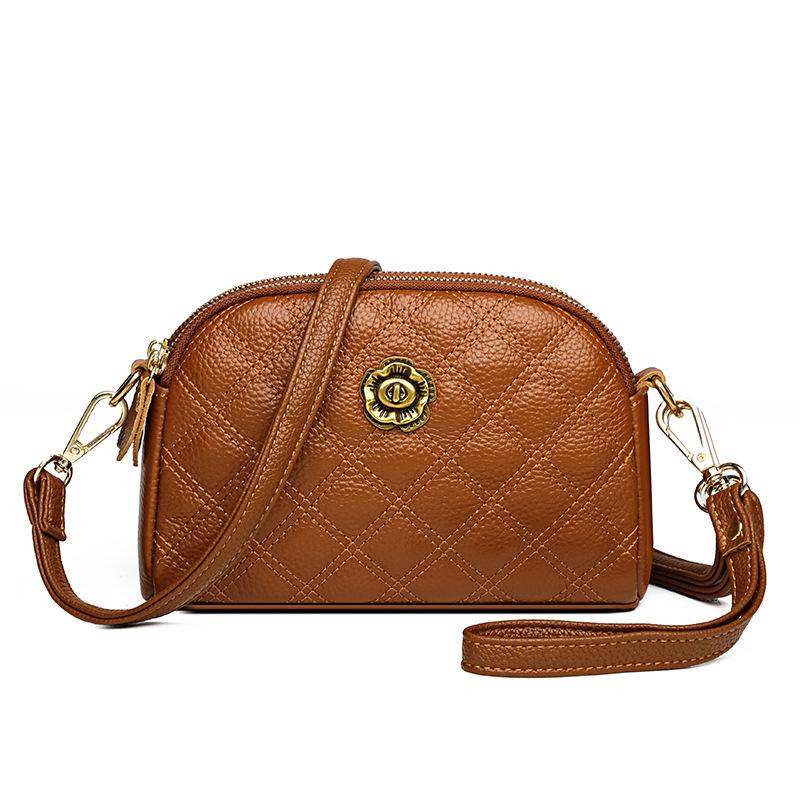 Genuine Leather Women's Bag Trendy Embroidered Thread Small Bag Single-shoulder Crossbody Bag Mobile Phone Bag