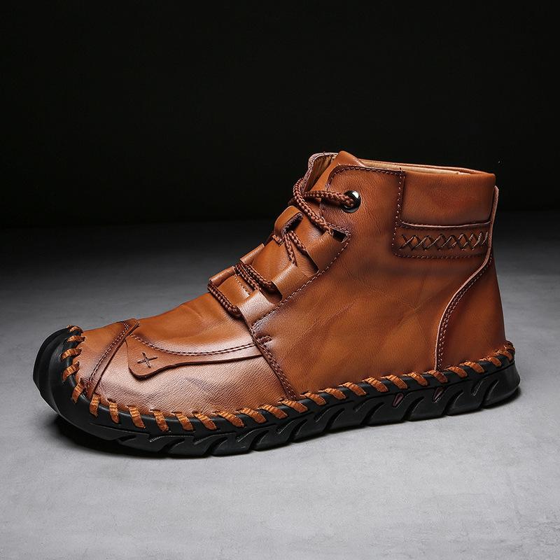 Autumn and winter high-top men's Martin boots men's velvet handmade casual leather boots men's short boots large size