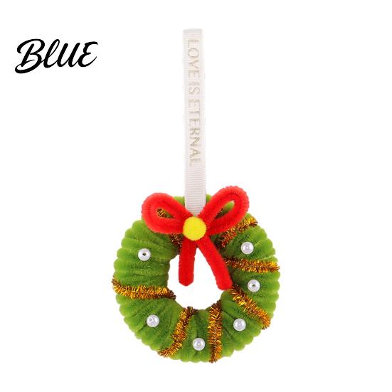 Holiday Door Decoration Handmade Pipe Cleaner Christmas Wreath Ornament Chenille Stems Mini Bow Bell Crafts with Bells for Window Fireplace