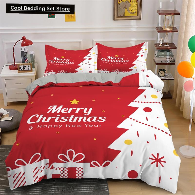 3D Merry Christmas King Queen Bedding Set Kids Cartoon Santa Snowman Deer Comforter Cover XMAS Duvet Cover Polyester Quilt Cover