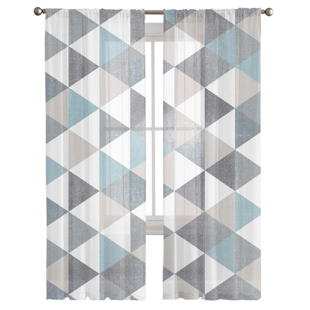 Rhombus Lattice Retro Tulle Curtains Living Room Kitchen Chiffon Curtain Bedroom Balcony Sheer Curtain Fashion Home Decor