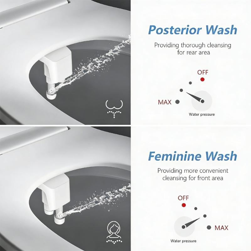 Schlanke Nicht-elektrische Bidet-Toilettenaufsatz Toilettensitzaufsatz Doppeldüsen-Bidet mit einstellbarem Wasserdruck