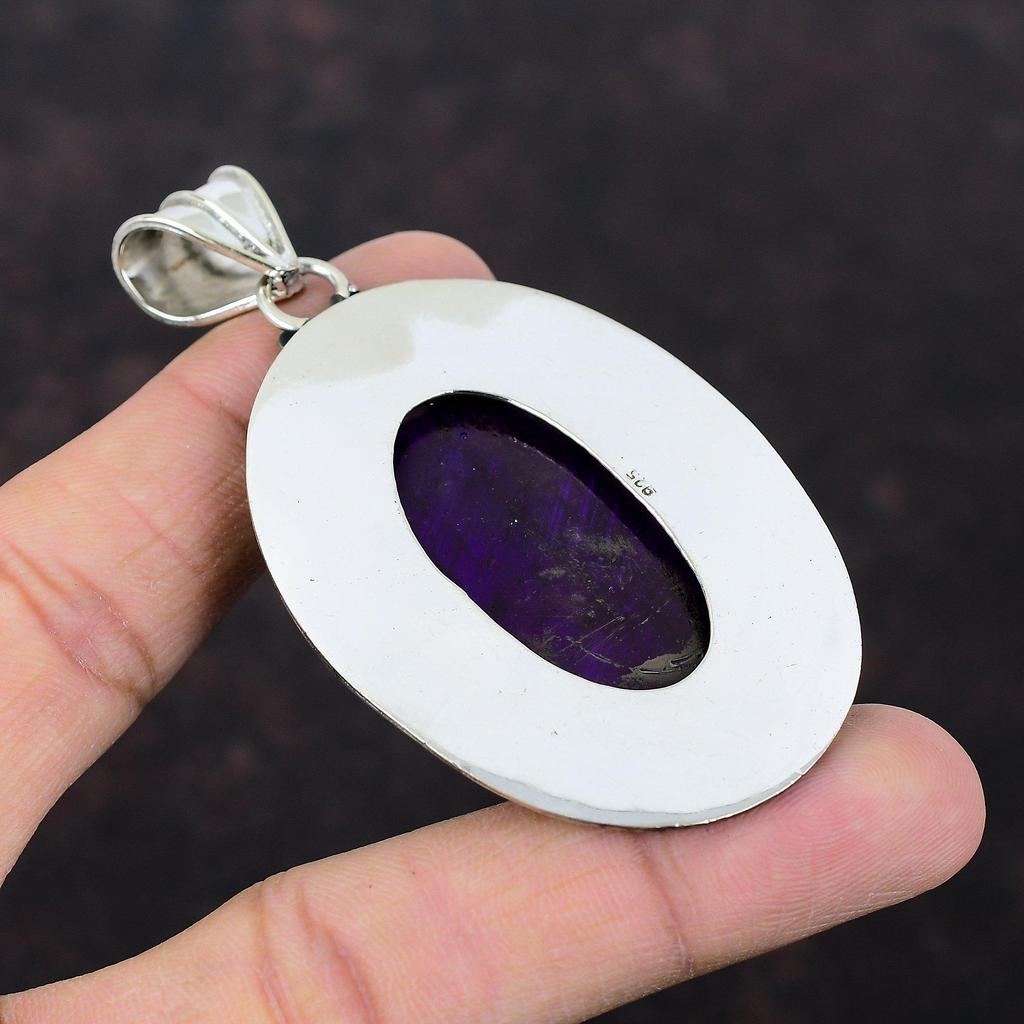 Pandantiv de labradorit de foc mov, pandantiv din argint 925, pandantiv cu pietre prețioase naturale, bijuterii vintage, lucrate manual, cadou pentru ea.