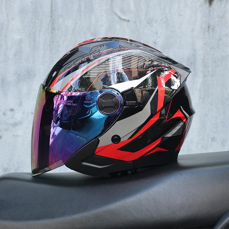 Orz-705-Retro Half Helmet Men's and Women's Four Seasons Dual Lens Electric Bicycle Helmet Pedal Universal Coverage Helmet