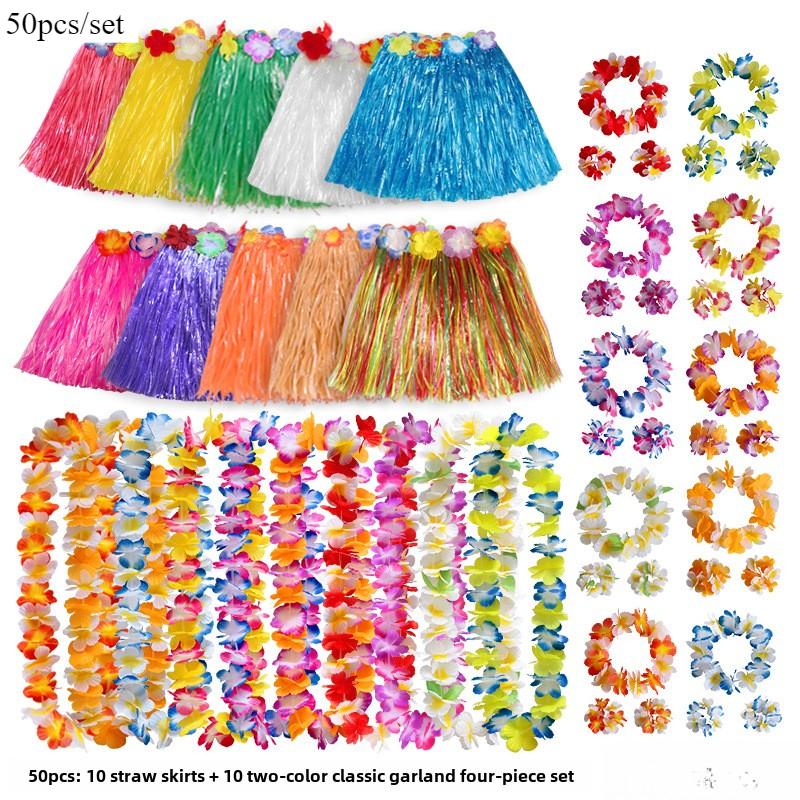 

Hawaiian Hula Skirt Set with PP Material for Festival Performance Holiday Gift Tropical Party Dance Costume Adjustable Waistband