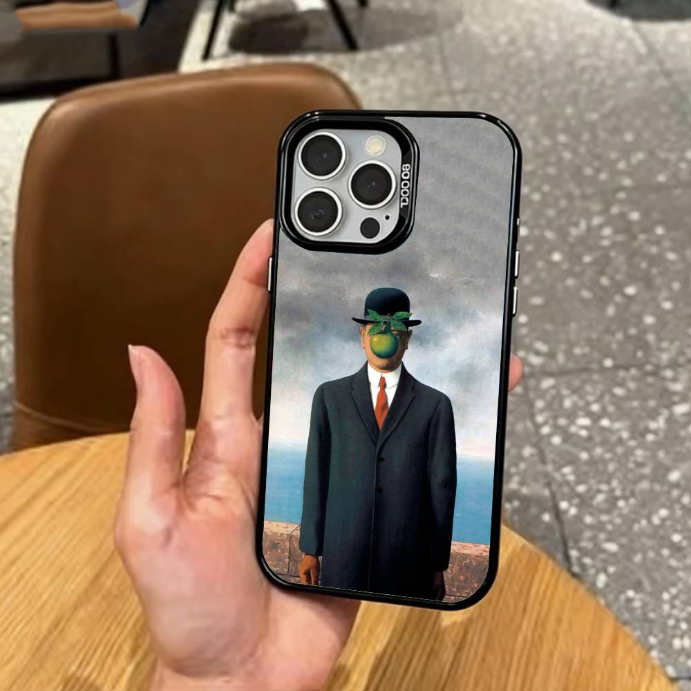 R-Rene M-Magritte Art Aesthetic   Phone Case For iPhone17,16,15,14,13,12,11 Plus,Pro Max Colored Silver Plated Inside Cover