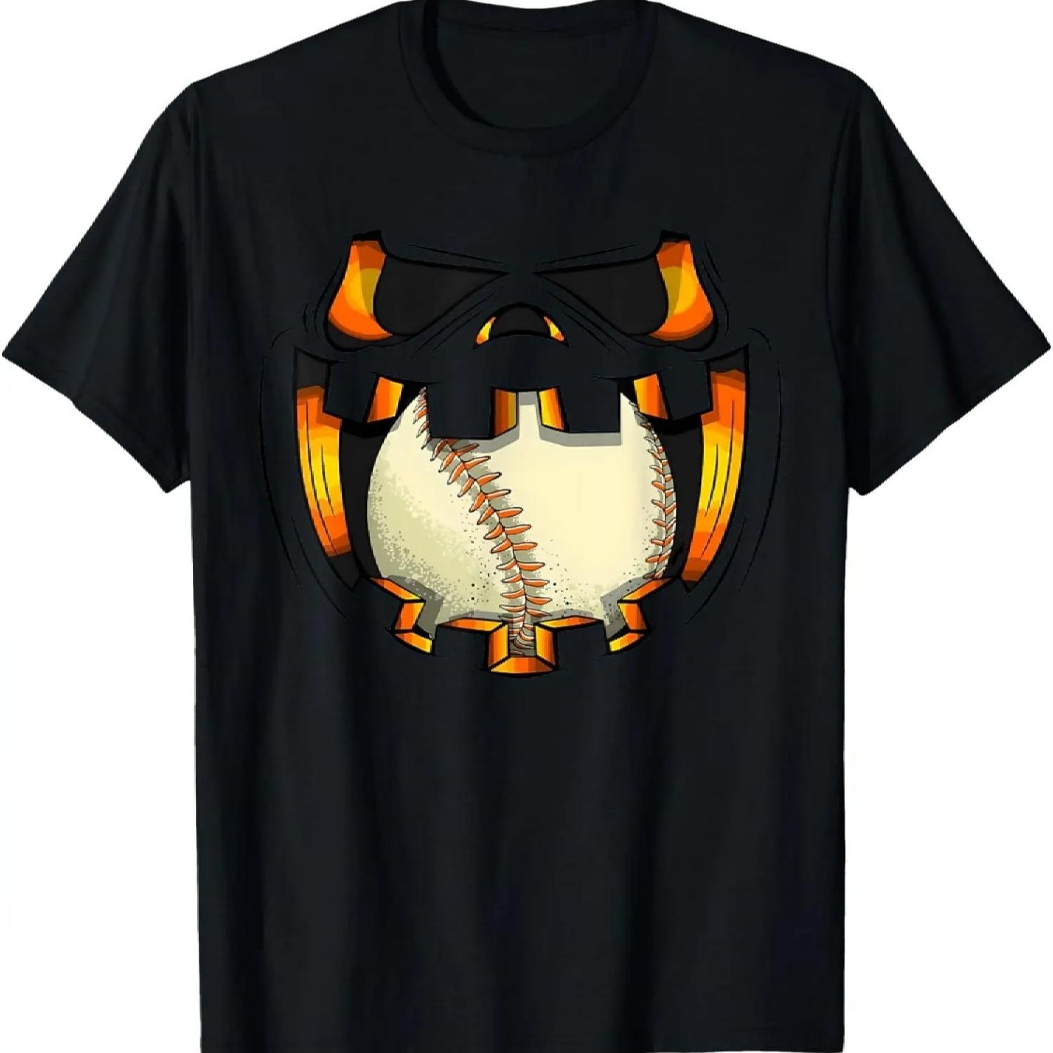 

Baseball Player Halloween Pumpkin Jack O Lantern Mouth Ball T-Shirt XXXXXL чорний