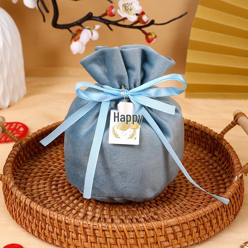 European Style Velvet Round Candy Bag - Creative Wedding & Festival Favor with Drawstring