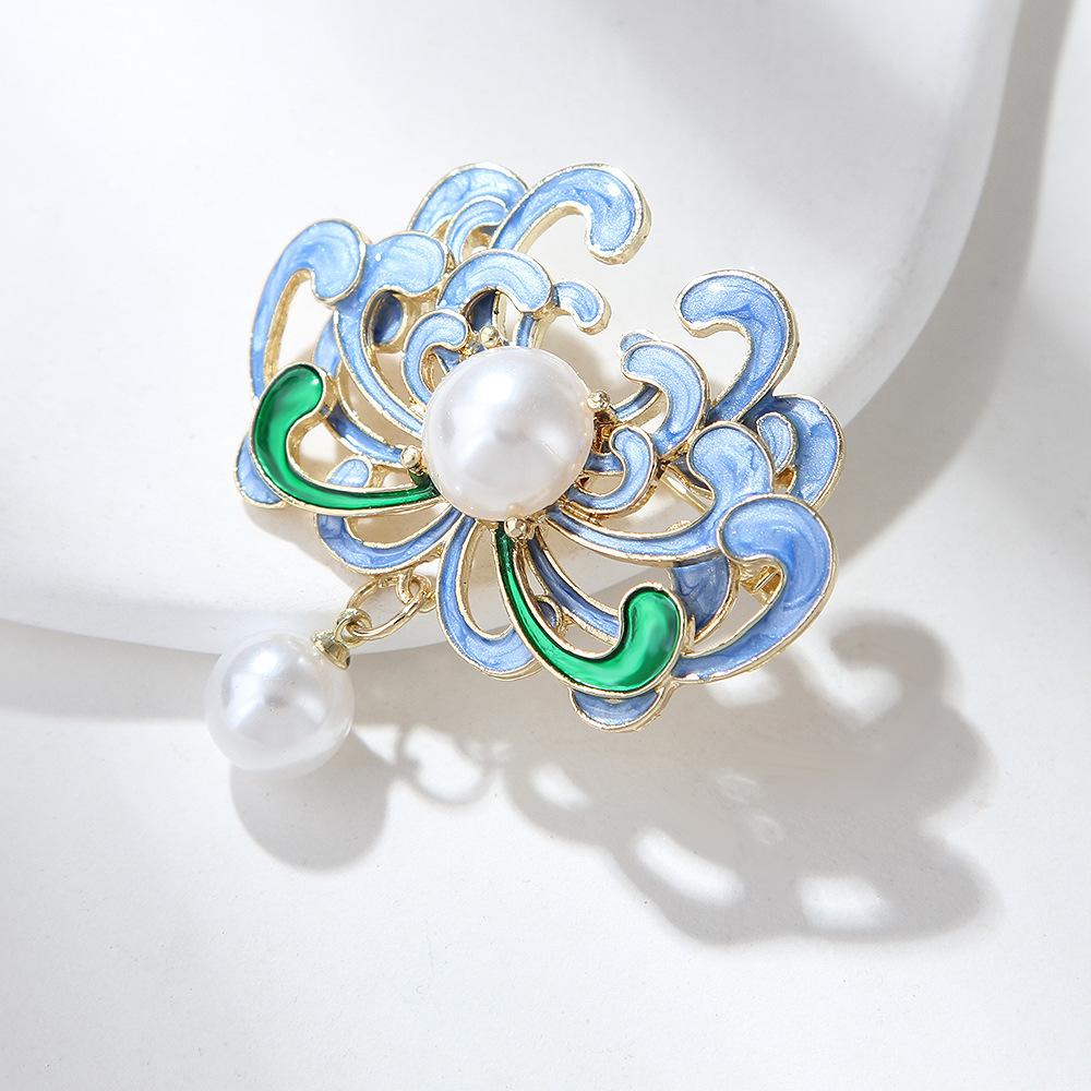 Barockperlenbrosche Premium-Sinn Blumen Chrysantheme Anzug Perfektes Geschenk für Paare Mantel Cheongsam Korsagen-Anstecknadel Schmuck