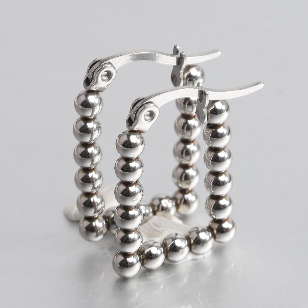 

VQYSKO Geometric Steel Beads Hoops Earrings Waterproof Gold Color Ball Hoops Beaded Earrings Gift For Her Exquisite Jewelry серебряный