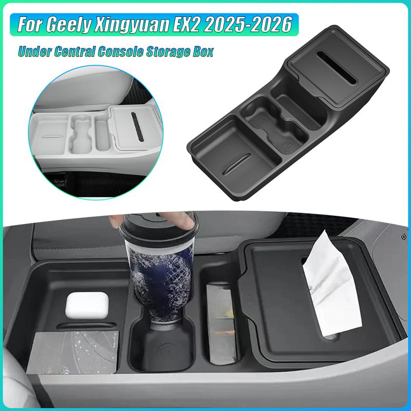 For Geely Xingyuan EX2 2025-2026 Under Central Console Storage Box with Water Cup Holder & Tissue Box Interior Tidy Accessories