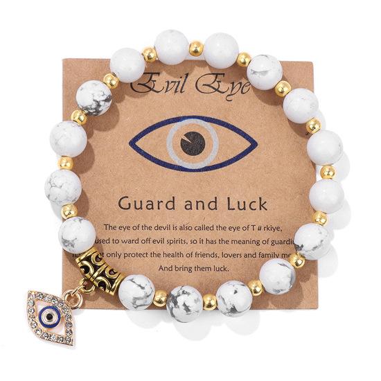 Natural Stone Bead Bracelet with Vintage Evil Eye Pendant, Versatile Hand Jewelry