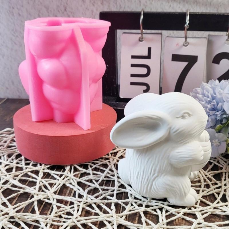 Bunnies Statue Silicone Candle Molds for Candle Soap Home Decoration Animal Shape Silicone Candle Molds for Epoxy Resin