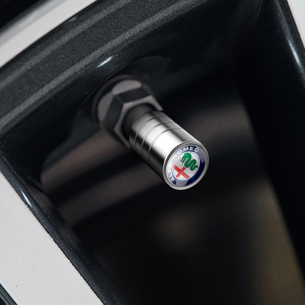 4PCS Metal Car Logo Styling Wheel Tire Valve Stem Covers Dustproof Caps For Alfa Romeo 156 Stelvio 147 Sportiva Auto Accessories nsf154
